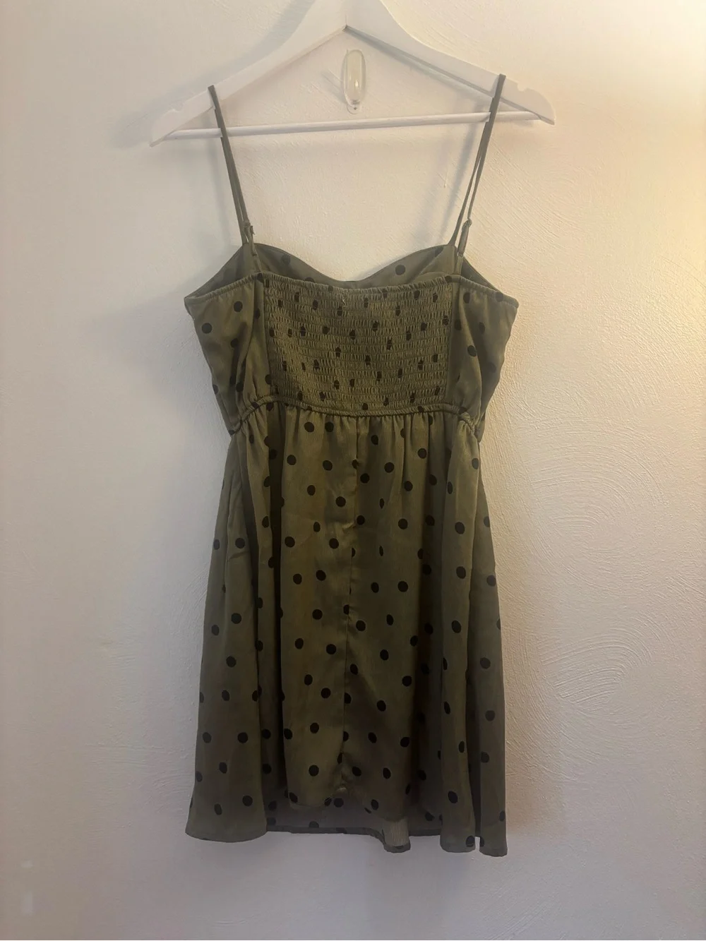 Francesca's Collections Olive Green & Black Polka Dot Mini Dress Size Medium - Picture 2 of 6